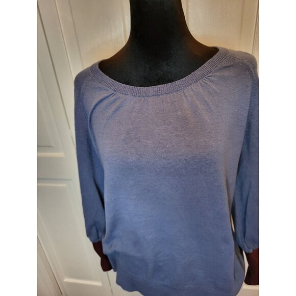 Boden Blue/Burgundy Linen Blend Tie Sweater 3/4 Sleeves L Twee Cottage Retro - Picture 3 of 9